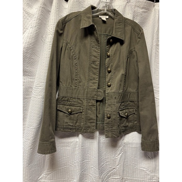 Harolds Jackets & Blazers - Women's Harolds 100% Cotton Olive Green Utility Jacket Bronze Button Size M